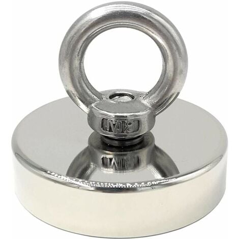 WOIYIC Neodymium Magnet 140 kg Force Diameter 60 mm, Magnets with Powerful Lifting Rings for Industry and Science, Magnetic Fishing
