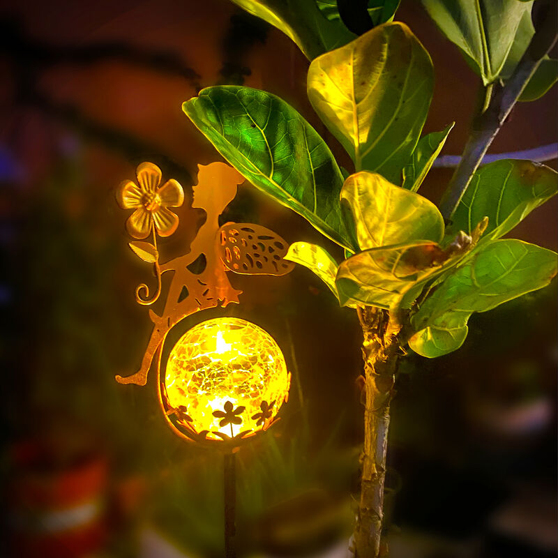 Neoglint Lampes solaires d'extérieur en forme de paysage féerique pour pelouse, lampe globe en verre craquelé, piquet en métal, étanche pour jardin,