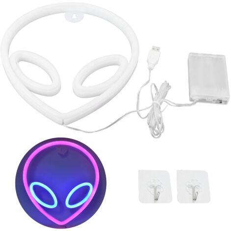 Neon-Alien-Leuchtleuchte mit Batterie-/USB-Anschluss – Pinke und blaue LED-Wanddekoration