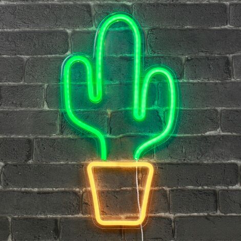 SKYLANTERN Neon Cactus 47 cm - Prise et Interrupteur on/Off Inclus Neon LED pour Decoration Chambre Enfant ou Déco Neon Bar - Lampe Néon LED Cactus sur Secteur avec Interrupteur