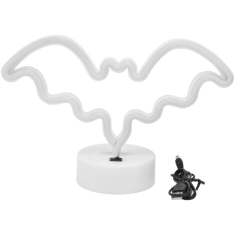 Neon-Fledermaus-Stehlampe mit Ständer: 28 cm große, dekorative LED-Halloween-Lampe für Bar/Wohnzimmer, Betrieb über USB oder AA-Batterien