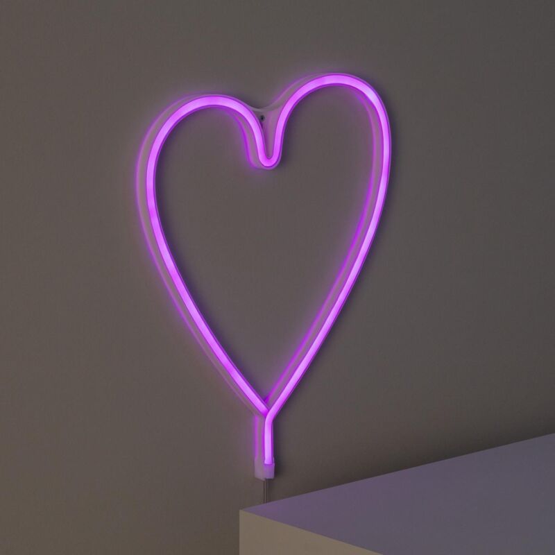 Néon led Heart à Piles Rose