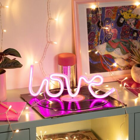 Néon LED Love à Piles  Rose