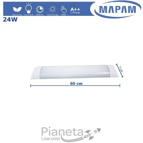 Neon LED Plafoniera  24 50W 60 120cm Luce Calda/Fredda/Naturale Applique Mapam  Luce Calda - 24
