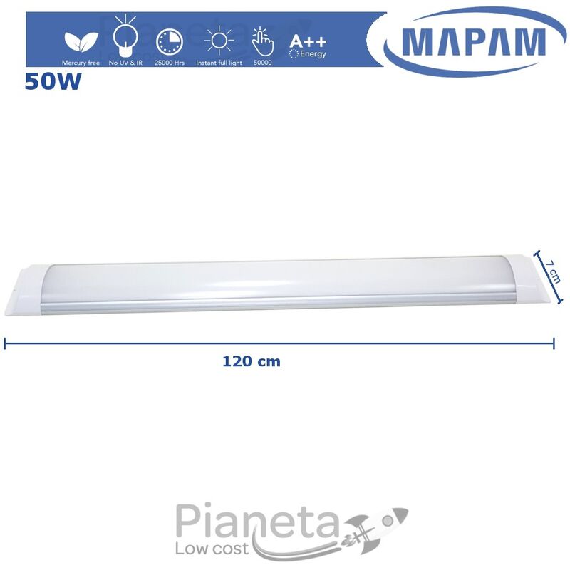 Image of Neon led Plafoniera 24 50W 60 120cm Luce Calda/Fredda/Naturale Applique Mapam Luce Calda - 50