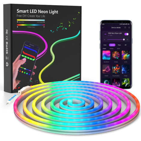 Neon-LED-Streifen 3 m RGB mit APP-Steuerung, Farbwechsel, segmentierbar, Musiksynchronisation – Lichtstreifen für die Innendekoration zu Hause (3 m)