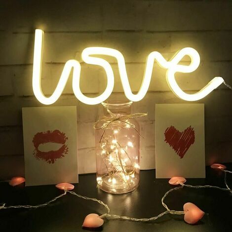 Néon Love Signs Light LED Amour Art Décoratif Signe de Chapiteau - Décoration Murale / Décoration de Table pour Fête de Mariage Salle Enfants Salon Maison Bar Pub Hôtel Plage Récréatif, (Blanc Chaud)