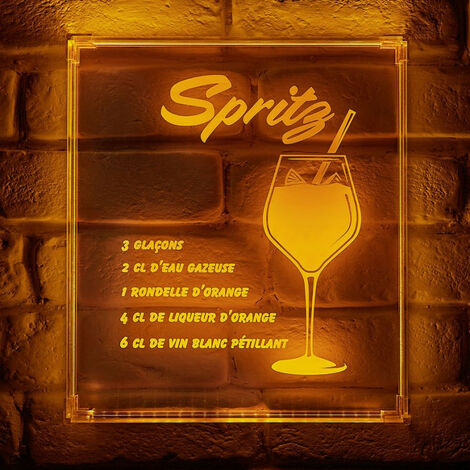 Néon LED mural USB 30x34 cm – Câble transparent 2m – Pour décoration intérieure – Recette du Spritz – Ostaria