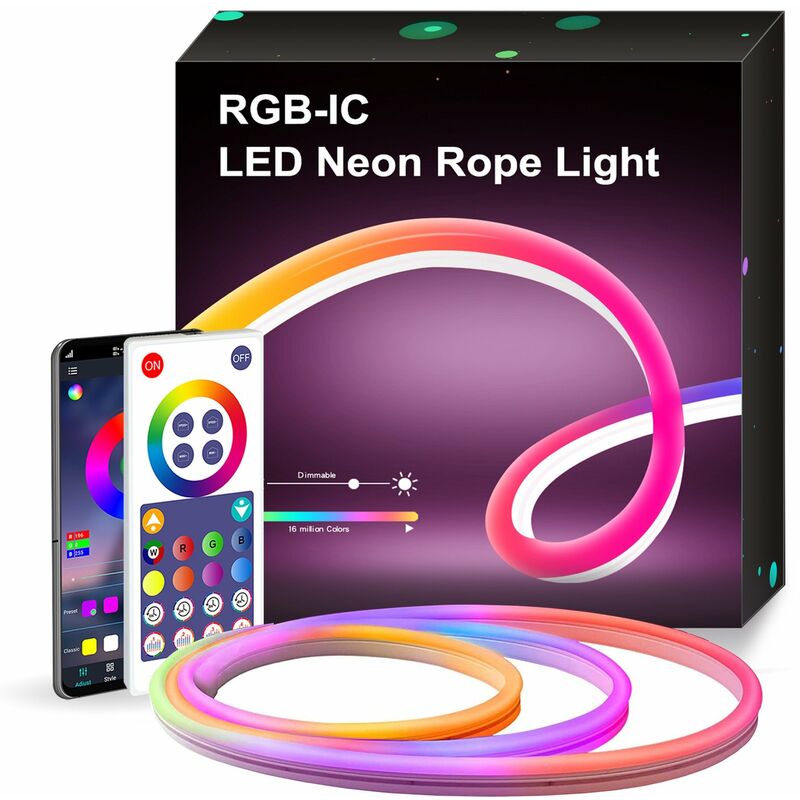 Neon Ruban led 3m rgbic Bande led Bluetooth avec Contrôle app Multicouleurs rgb pour la Chambre Salon Bar Bandeau Plafond