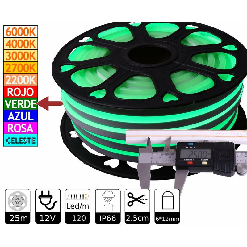 

Neón LED flexible simple 12V VERDE 6mm 8W IP66 para exterior – 3M - Jandei