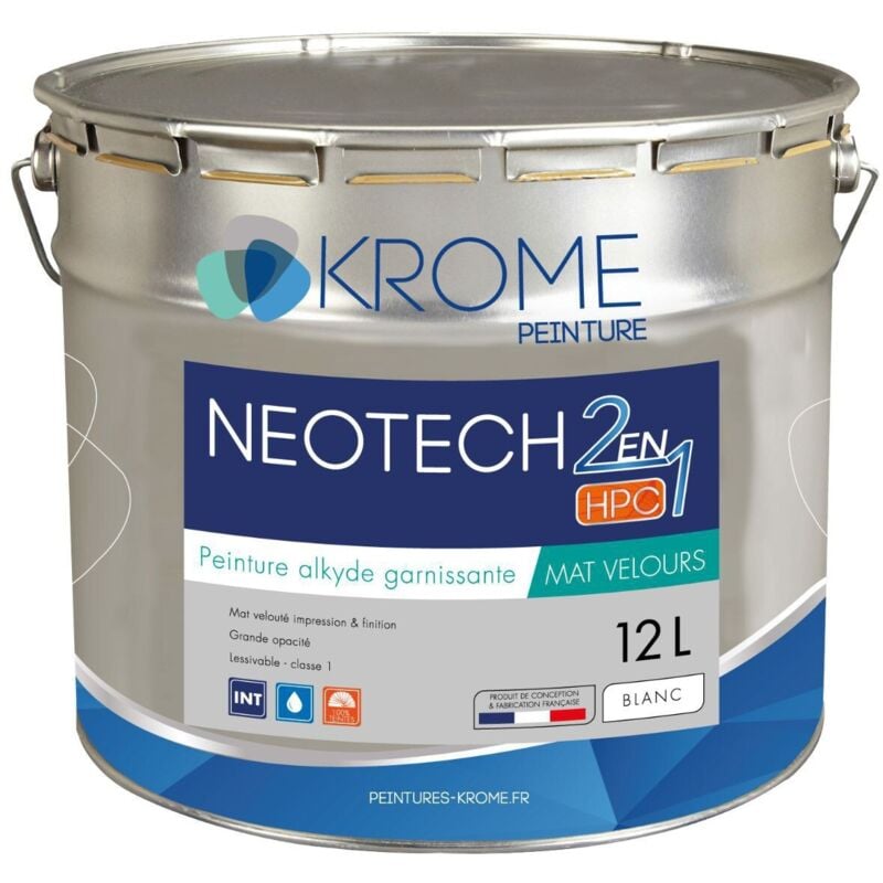 Krome Neotech Mat Velours Peinture Impression et Finition Murs et Plafonds - Intérieur Conditionnement: 12L - Couleur: Blanc