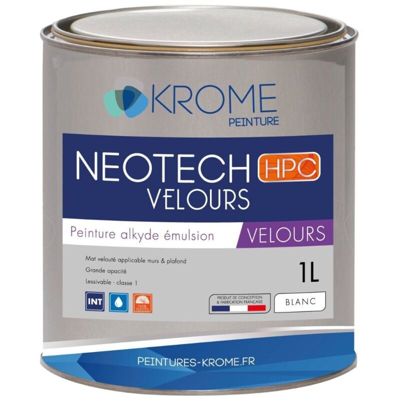 Krome Neotech Velours Peinture de Finition Murs et Plafonds - Intérieur Conditionnement: 1L - Couleur: Blanc