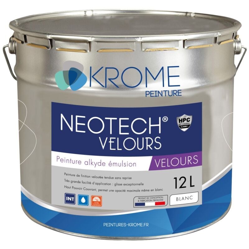 Krome Neotech Velours Peinture de Finition Murs et Plafonds - Intérieur Conditionnement: 12L - Couleur: Blanc