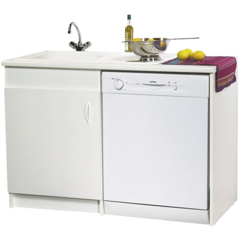 Neova – Meuble sous-évier 120 cm pour lave-vaisselle – 1 porte – Bois mélaminé blanc – Assemblage par vis autotourillonnantes – Fabriqué en France
