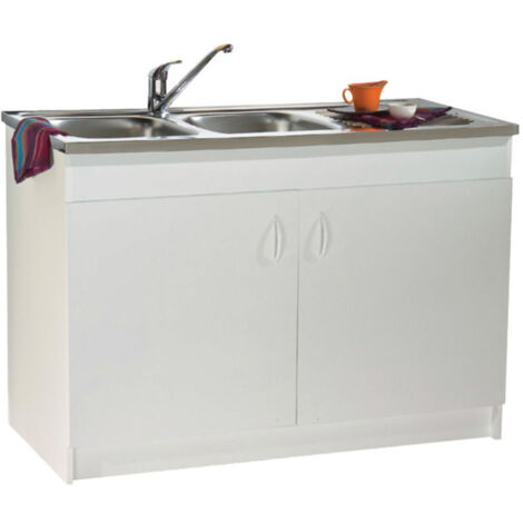 Neova – Meuble sous évier 2 portes blanc 800mm x 600mm x 820mm – Matériau PPSM 16mm – Accès au vide sanitaire – S12N02080