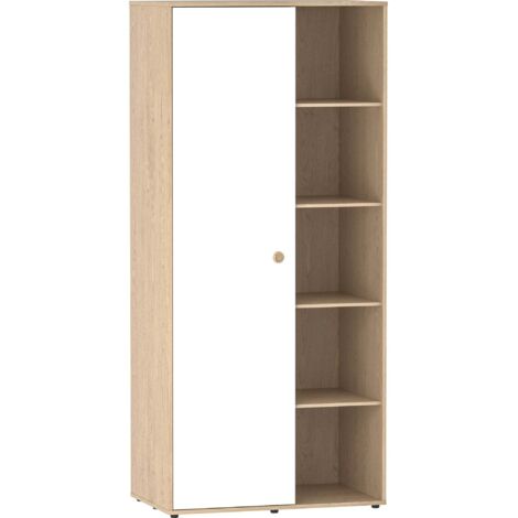 Neptune 1 Door Wardrobe With Hanging Rail & Storage Shelf, White-&-Oak