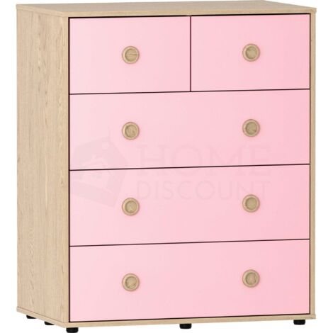 Neptune Kommode mit 5 Schubladen, Schlafzimmer-Aufbewahrungsmöbel, Rosa-Eiche
