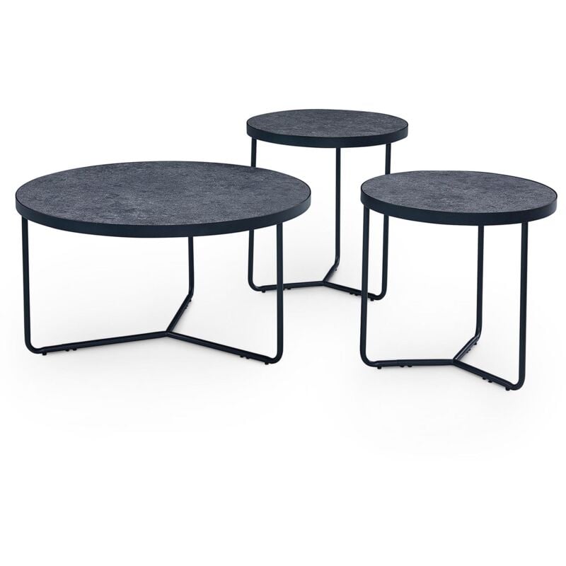 Mobilier Deco - nerea - Lot de 3 tables basses rondes piètement en métal noir