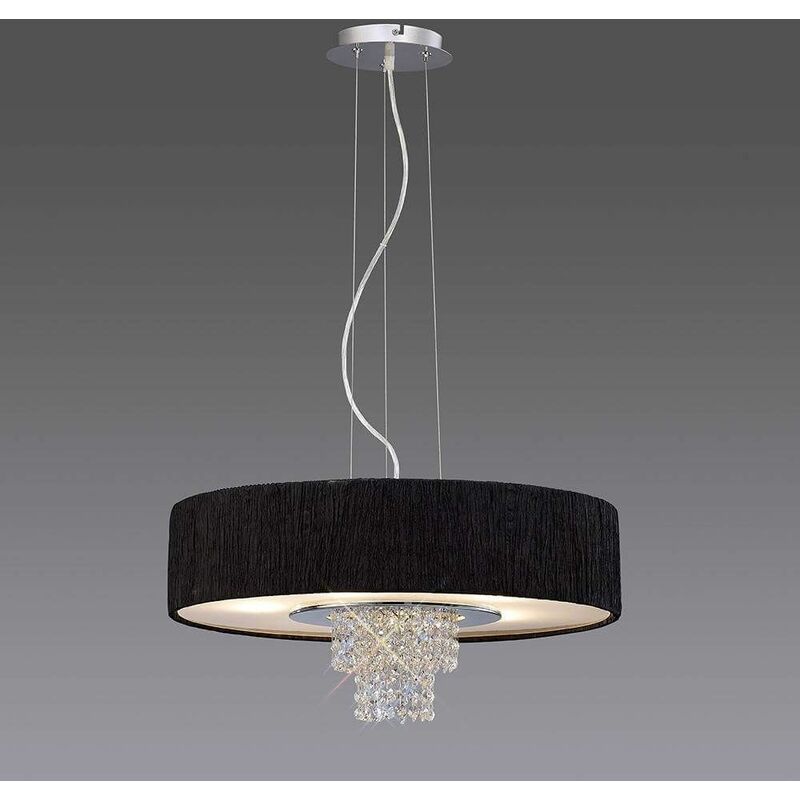 09diyas - Nerissa pendant lamp with black lampshade 6 polished chrome / crystal bulbs
