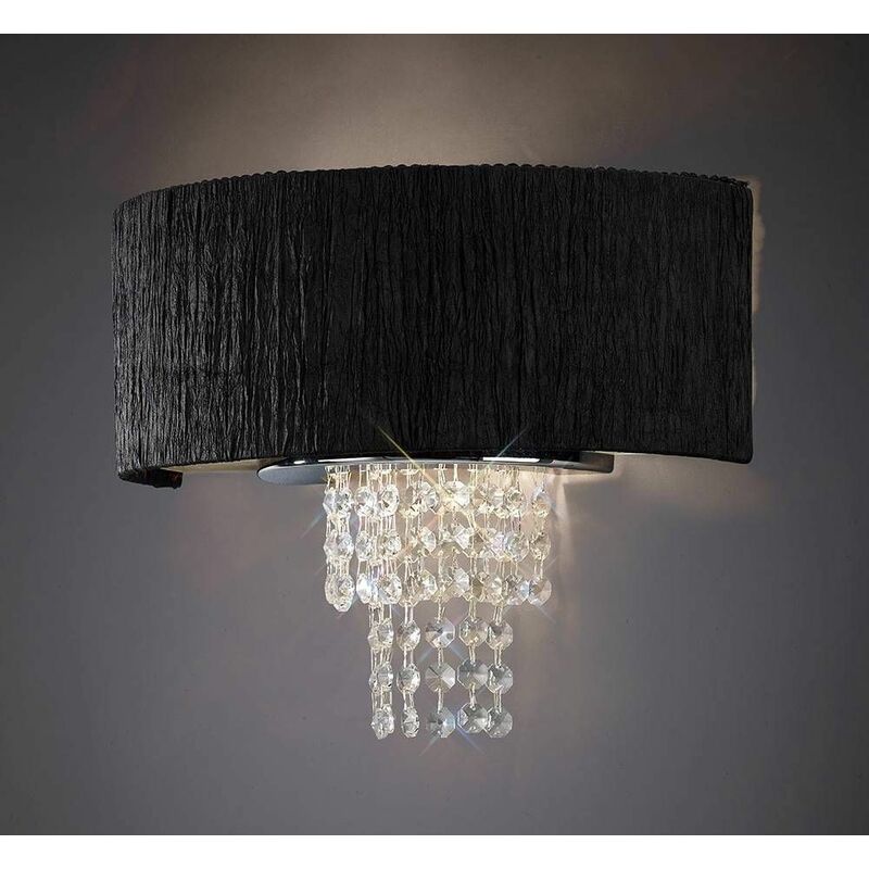 Nerissa wall light with black lampshade 2 lights polished chrome / crystal