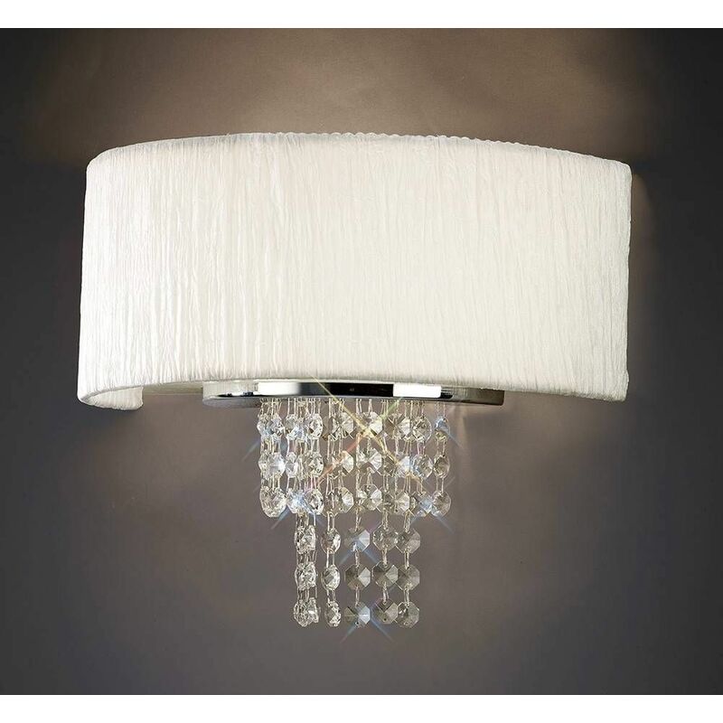 09diyas - Nerissa wall light with white shade 2 lights polished chrome / crystal
