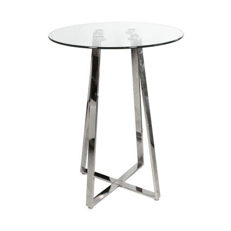Nerix Round Glass Top Tall Bar Poseur Table - Silver