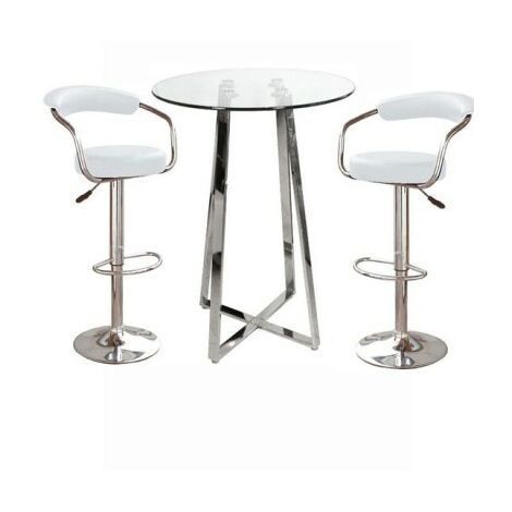 main image of "Nerix Round Glass Top Tall Poseur Table Zen Stools"