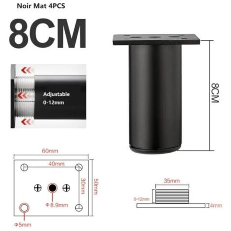(Nero) 4 gambe per mobili in alluminio opaco, 80 mm, gambe per supporto TV, adatte per tavolini da caffè, armadi e gambe di supporto per divani