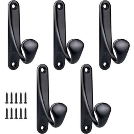 Nero - 5 pezzi 86x47mm, ganci appendiabiti a vite da parete, ganci da parete minimalisti e robusti in lega di zinco, appendiabiti per porta, ingresso, camera da letto, bagno, multiuso, ganci e viti in