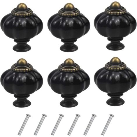 (Nero) 6 pomelli vintage a forma di zucca, pomelli per mobili antichi, pomelli per ante di cassetti, pomelli in acrilico con viti per cucina