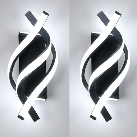(Nero) Applique a LED a spirale curva da 18 W, lampada da parete in metallo per interni, per soggiorno, luce bianca fredda 6500 K (2 pezzi)