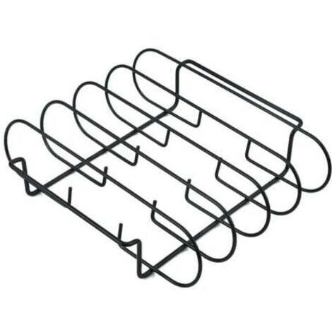 (Nero) Griglia per costine da barbecue, supporto per costine da barbecue, supporto in metallo per costine da barbecue, griglia per costine per grigliare e affumicare, griglia per pollo, per grigliare 
