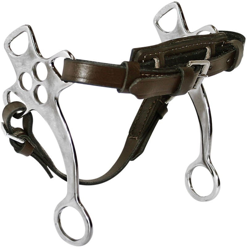 Nero - Hackamore avec trois trous en acier inoxydable rembourré et sous-billet en cuir nasiera en acier inoxydable