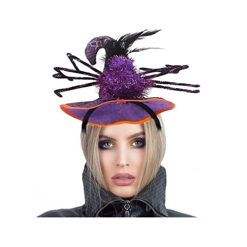 Image of Viola)Cerchietto di Halloween con ragno, orecchini di pizzo, guanti da donna con ragnatela, cerchietti per capelli con vedova nera