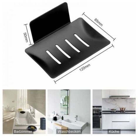 (Nero) Portasapone da parete senza foratura Portasapone da doccia in acciaio inox autoadesivo Portasapone INOX per riporre spugne, spazzole, sapone per bagno, cucina, balcone