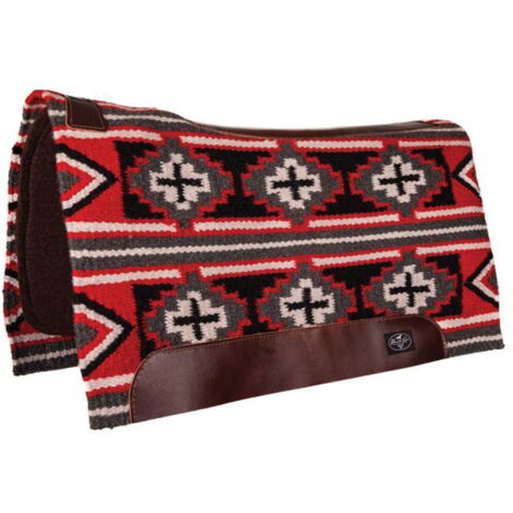 Nero / rosso crimson - Sottosella western in feltro 1" pressato a vapore con inserti in pelle