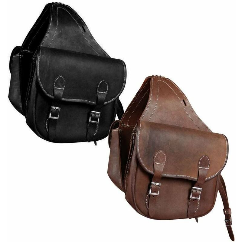 Tecno - Marron - Sacoche en cuir graissé avec deux poches latérales