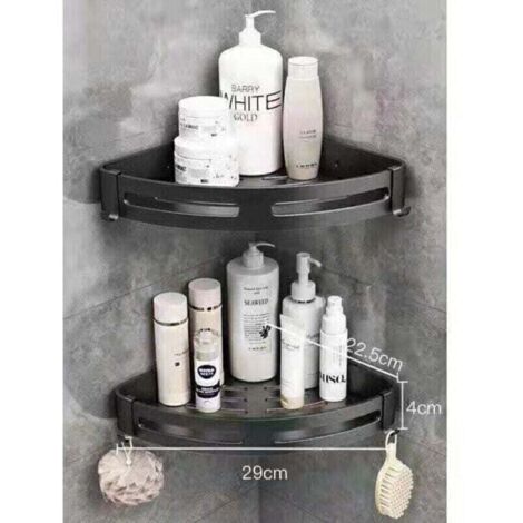 Nero - Set di 2 mensole angolari per doccia senza foratura per bagno - Alluminio - Finitura opaca