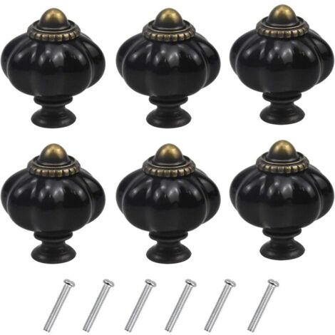 (Nero) Set di 6 maniglie per mobili vintage a forma di zucca, pomelli per cassetti con viti per mobili da cucina, cassettiere e armadi