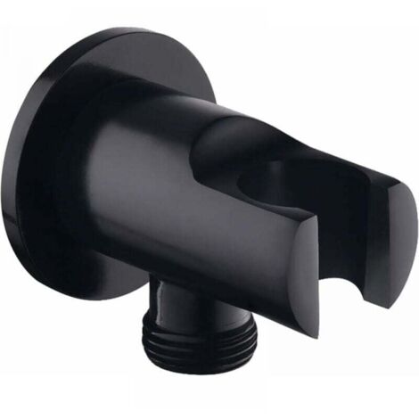 (nero) Supporto per doccetta, gomito per soffione doccia a parete con supporto per doccia, supporto per soffione doccia rotondo, gomito per doccia universale con supporto per doccia/connettore per doc