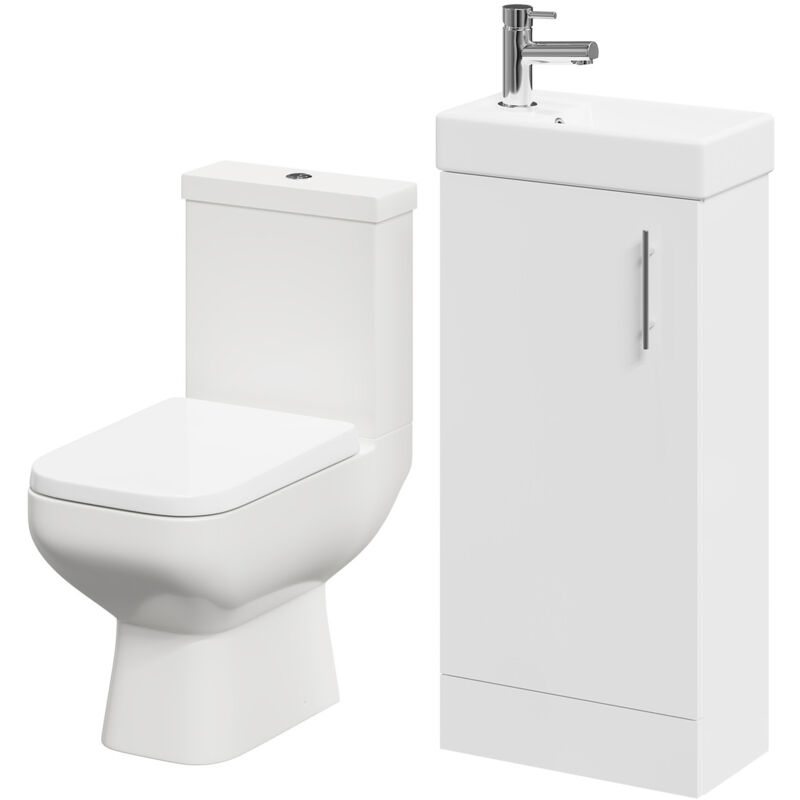 Nero Gloss White 400mm 1 Door Floor Standing Cloakroom Vanity Unit and Toilet Suite