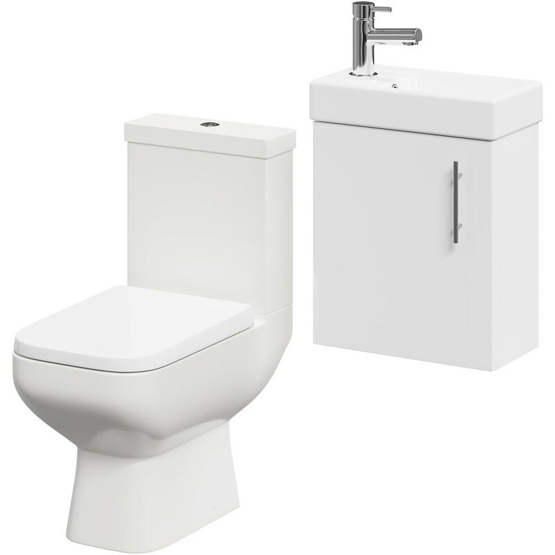Nero Gloss White 400mm 1 Door Wall Hung Cloakroom Vanity Unit and Toilet Suite