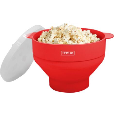 NERTHUS FIH 1232 Contenitore per popcorn. Palcorn per microonde con manici e coperchio. Realizzato in silicone di alta qualità. Pieghevole.
