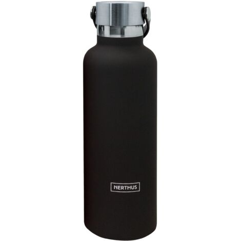 NERTHUS FIH 720-Borraccia Termica con Doppia Maniglia per Il Freddo e Il Caldo Design Nero Inox, 750 ml, Senza BPA, 18/8, Acciaio Inossidabile