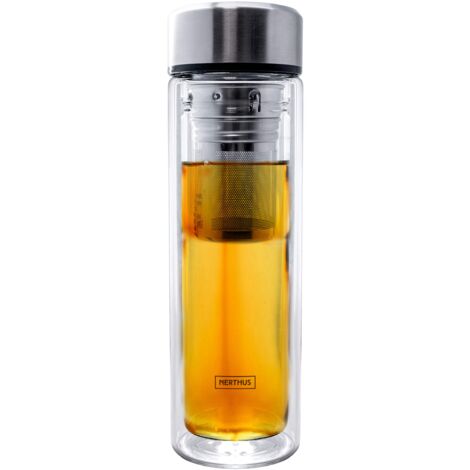 Nerthus Filtro FIH 664 350 ML, isolato con doppia parete, bottiglia con infusore, fiaschetta, tazza da viaggio, teiera, 0,35 L, vetro