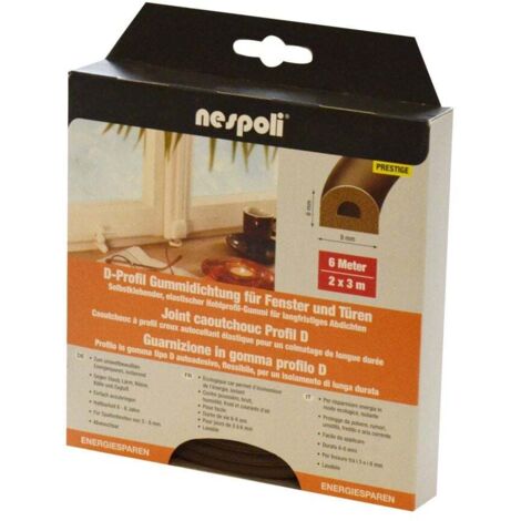 Nespoli Fenster- und Türdichtung mit D-Profil je 3 m, 9 x 6 mm, braun, 2 Stück Türdichtungen & Fensterdichtungen