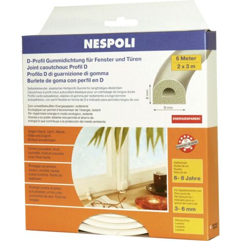 Nespoli Fenster- und Türdichtung mit D-Profil je 3 m, 9 x 6 mm, weiß, 2 Stück Türdichtungen & Fensterdichtungen