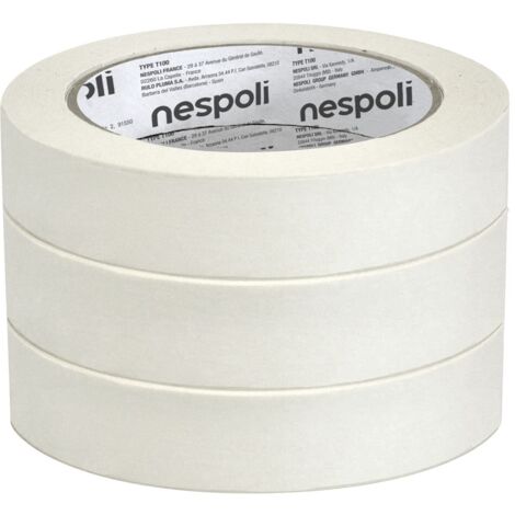 Nespoli – Nastro Carta Adesivo in Confezione da 3 Rotoli, 3 Nastri Imbianchino per Interni 25mm x 50m, Verniciatura Fai da Te, Carta Gommata per Mascheratura Facile da Strappare, Aderenza Sicura