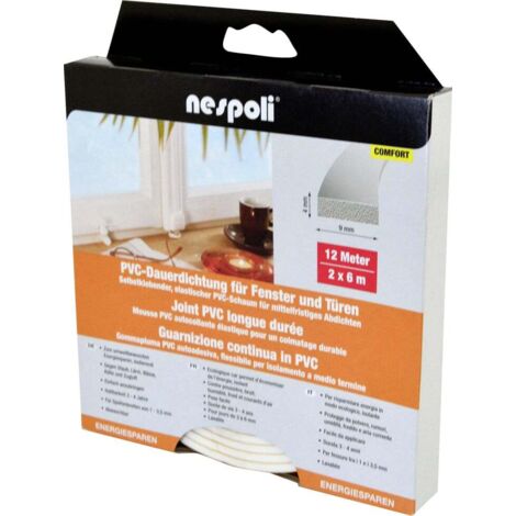 Nespoli PVC-Fenster- und Türdichtung je 6 m, 9 x 4 mm, weiß, 2 Stück Türdichtungen & Fensterdichtungen