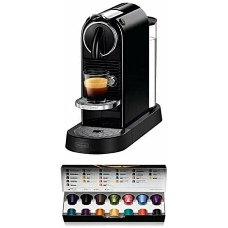 Nespresso De'Longhi Citiz EN167.B - Cafetera monodosis de cápsulas Nespresso, compacta, 19 bares, apagado automático, color negro, Incluye pack de bienvenida con 14 cápsulas